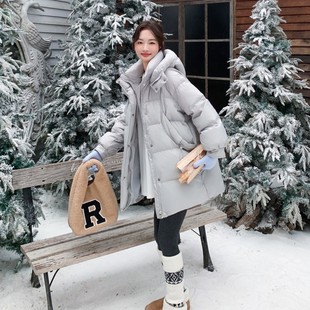 韩系保暖 连帽羽绒服2025冬季 官网女装 夏易菲淡人简约泡芙感中长款