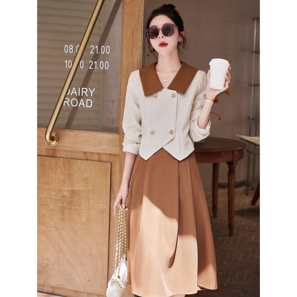 官网女装夏易菲双排扣撞色小香风学院风洋气套裙2026秋季穿搭一整,女装/女士精品,大码套装,淘宝优惠券,粉丝福利购,淘宝优惠卷