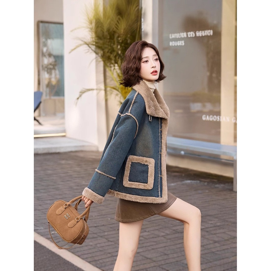 官网女装夏易菲2026冬季时尚休闲加绒牛仔外套气质翻领绣花牛仔上,女装/女士精品,皮草,淘宝优惠券,粉丝福利购,淘宝优惠卷