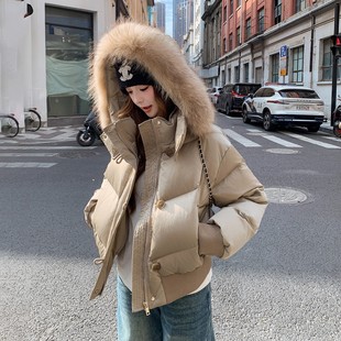 官网女装夏易菲卡其色高级感狐狸毛领短款羽绒服女2026冬季收腰加