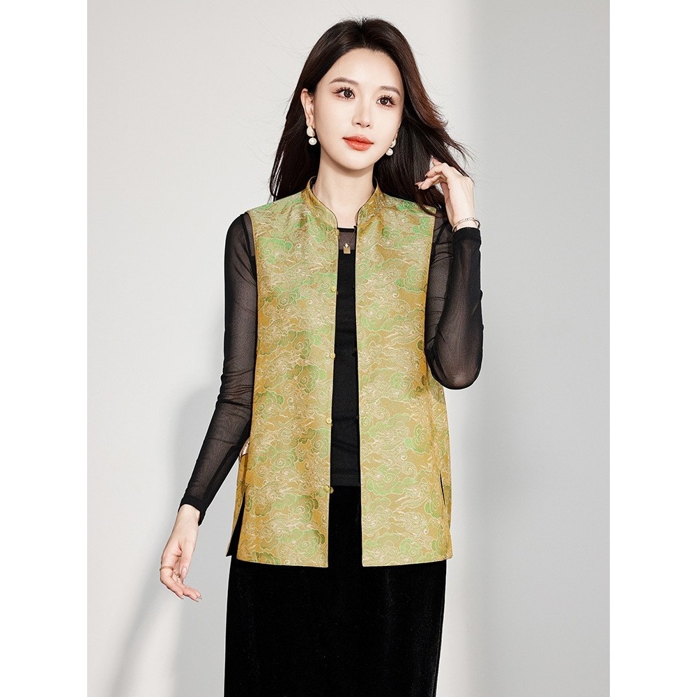 官网女装夏易菲新中式国风双面穿马甲女2026秋季新款立领优雅气质,女装/女士精品,真丝上装,淘宝优惠券,粉丝福利购,淘宝优惠卷