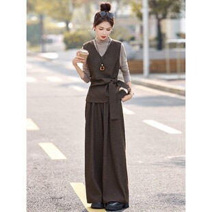 气质时尚 官网女装 新款 三件套女2026春季 设 夏易菲轻熟风马甲阔腿裤