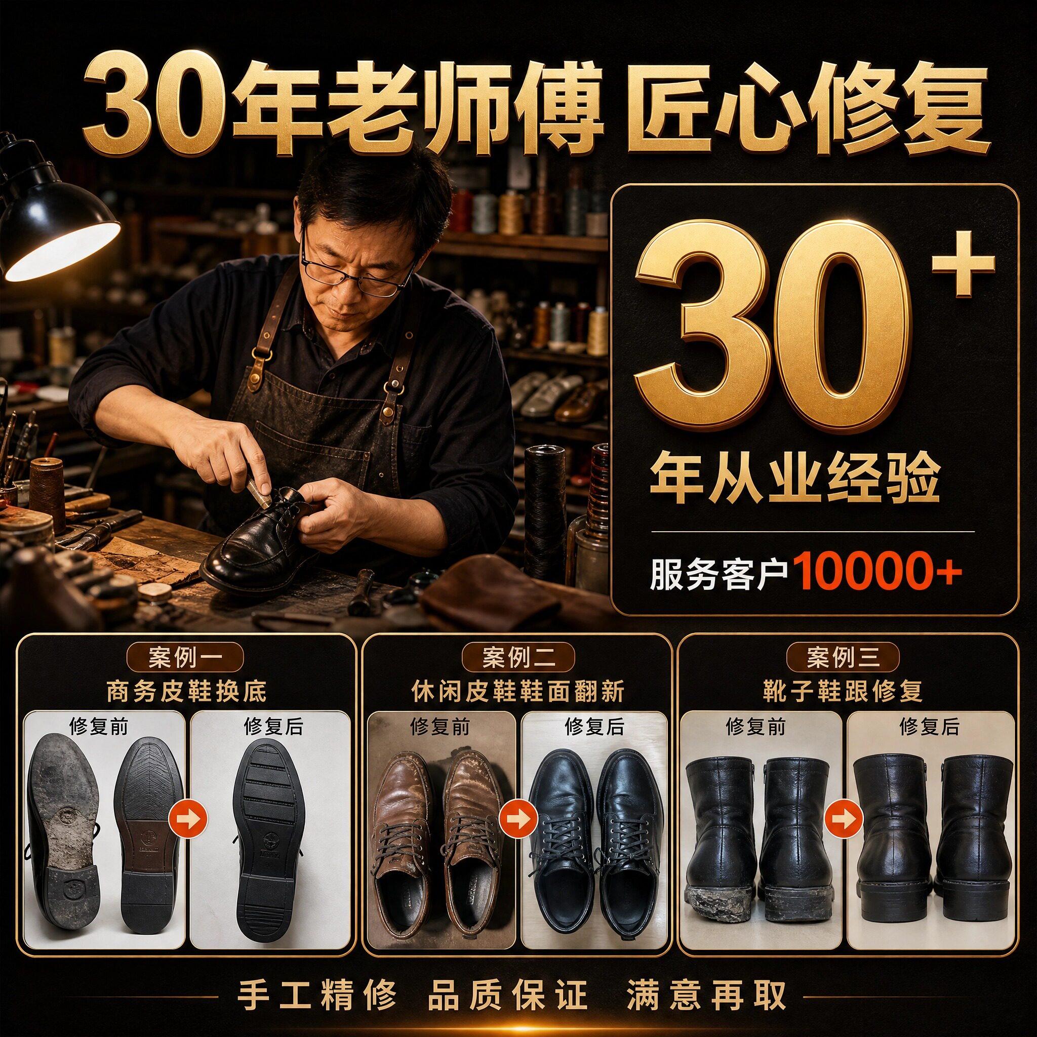 皮鞋换底修复磨损维修男士皮鞋换底修翻新开胶女换底专业修鞋店铺