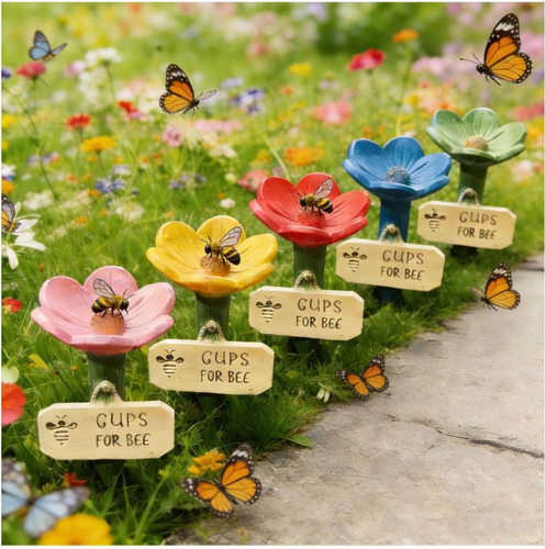 独立站Flower-Shaped Ceramic Bee Watering Station花形蜜蜂浇水
