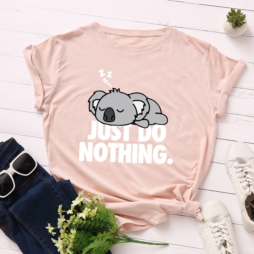JUST DO NOTHING 코알라 프린트 여성 T 셔츠 반소매 O NEC