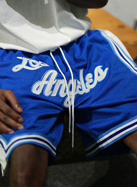 正品Just don湖人队蓝色篮球裤美式夏季运动休闲男士网眼五分短裤