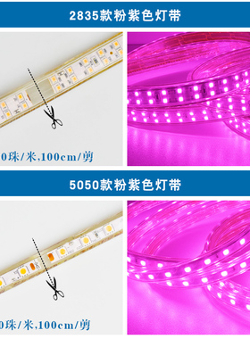 粉色220Vled情趣性感灯条客厅吊顶玫红紫罗兰贴片光带 紫色灯带