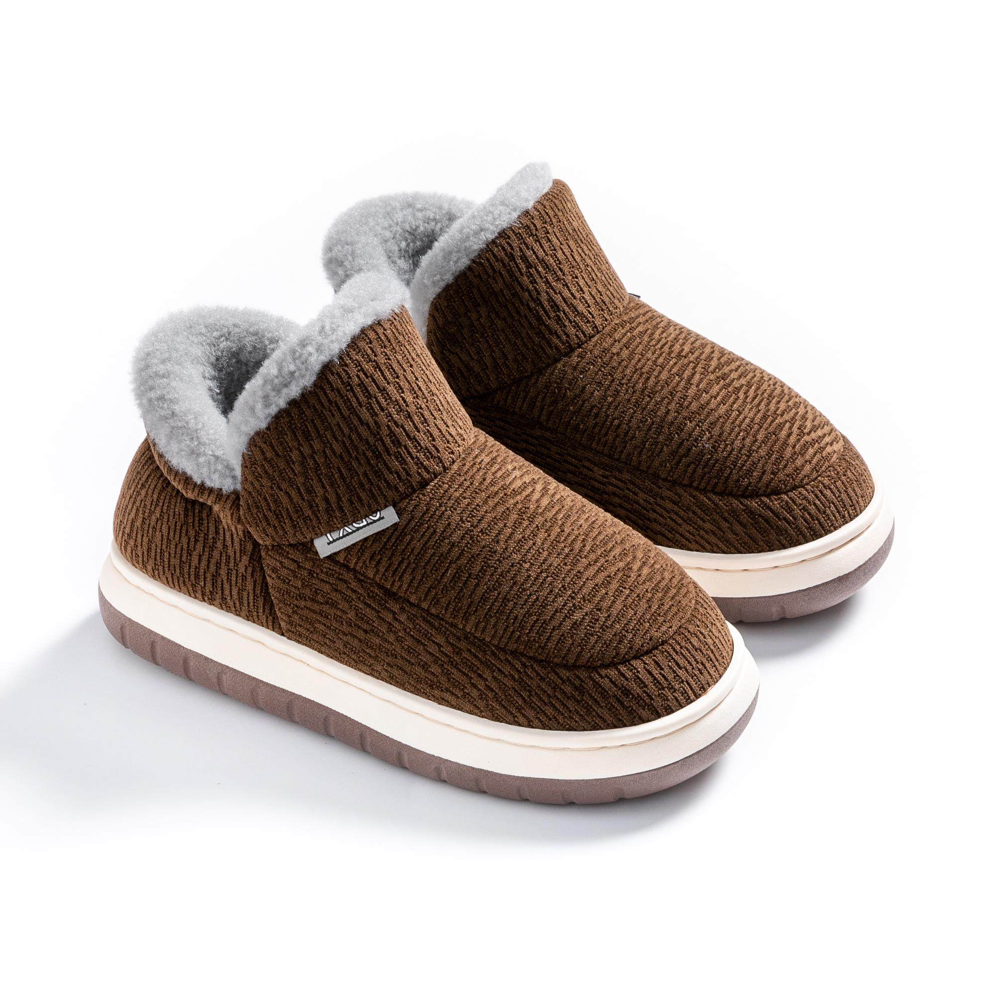 。中老年冬季加绒加厚厚底棉拖鞋包跟男款防滑女士外穿室内居家棉