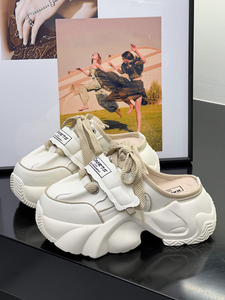 超火增高包头半拖鞋女外穿2025新款轻便厚底松糕无后跟老爹鞋女潮