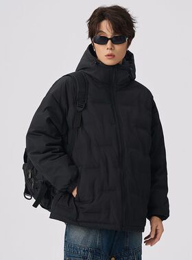 连帽软壳羽绒衣服男士冬季装大码胖子oversize青少年白鸭羽绒外套