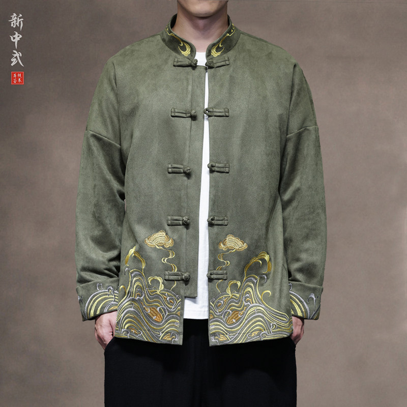 中国风秋冬刺绣休闲休闲唐装外套男士宽松大码圆领中山装夹克茶服,男装,中山装,淘宝优惠券,粉丝福利购,淘宝优惠卷