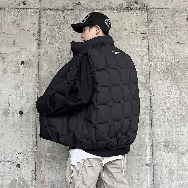 2025冬季新款加大码羽绒马甲男立领美式潮牌痞帅90白鸭绒黑色坎肩