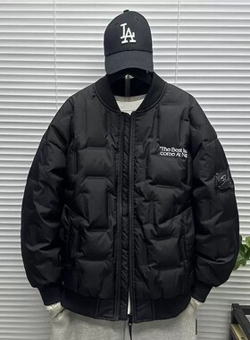 oversize棒球服羽绒衣男士冬季装大码胖子青少年短款情侣羽绒外套