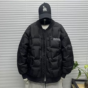 oversize棒球服羽绒衣男士冬季装大码胖子青少年短款情侣羽绒外套