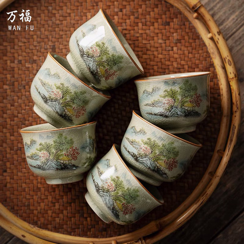 只瓷青绿茶杯景德镇老陶泥开片可养品茗杯手工主人杯功夫茶具单杯