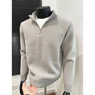 一体绒半拉链套头毛衣男款加绒加厚雪尼尔半高立领针织衫冬季保暖