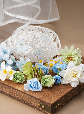 《羽蝶》宋制发冠头饰蓝色花围 汉服配饰发饰3d打印仙气发冠