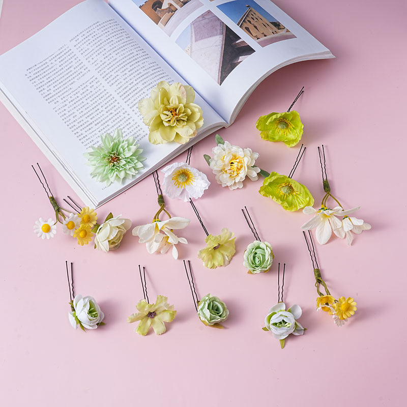仿真花花朵头饰新娘发夹 森系簪花发饰头花 古装汉服假花鲜花