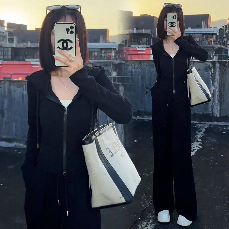 2025春秋新款小个子开衫卫衣阔腿裤两件套女时尚修身气质显瘦套装