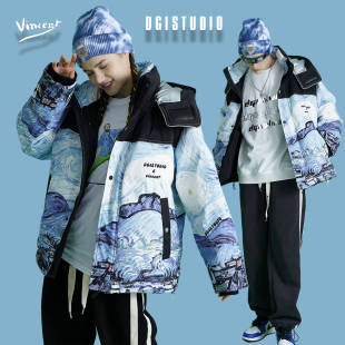 外套90白鸭绒羽绒服潮牌男女情侣款 新款 梵高星月夜联名
