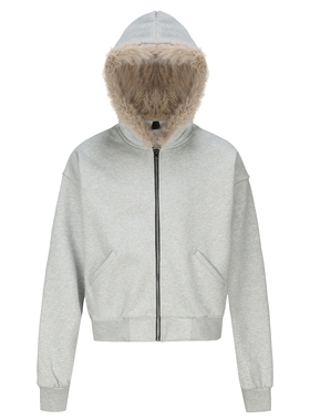 E86BRAND cleanfit拉链连帽卫衣480克长貂毛抓绒