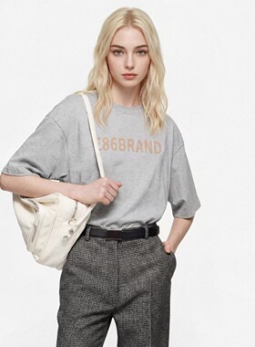 E86BRAND 植绒3D印花圆领宽松男女同款短袖