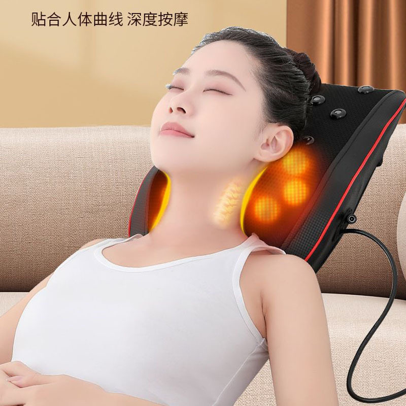 跨境电商颈椎按摩腰部背部肩部加热多功能按摩靠垫枕推拿
