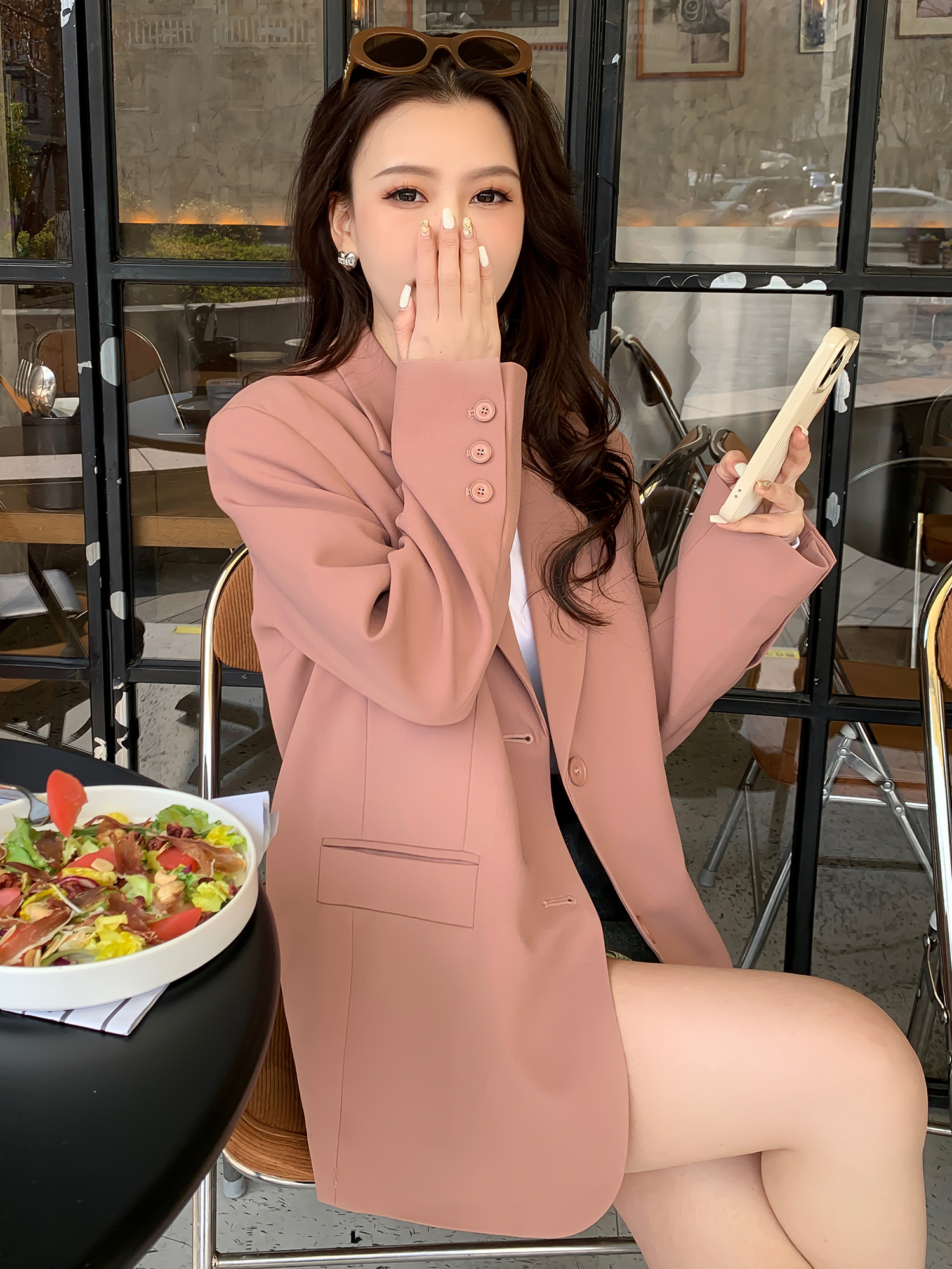 粉色小西装外套女春秋季2025新款韩版干枯玫瑰显瘦高级感西服上衣