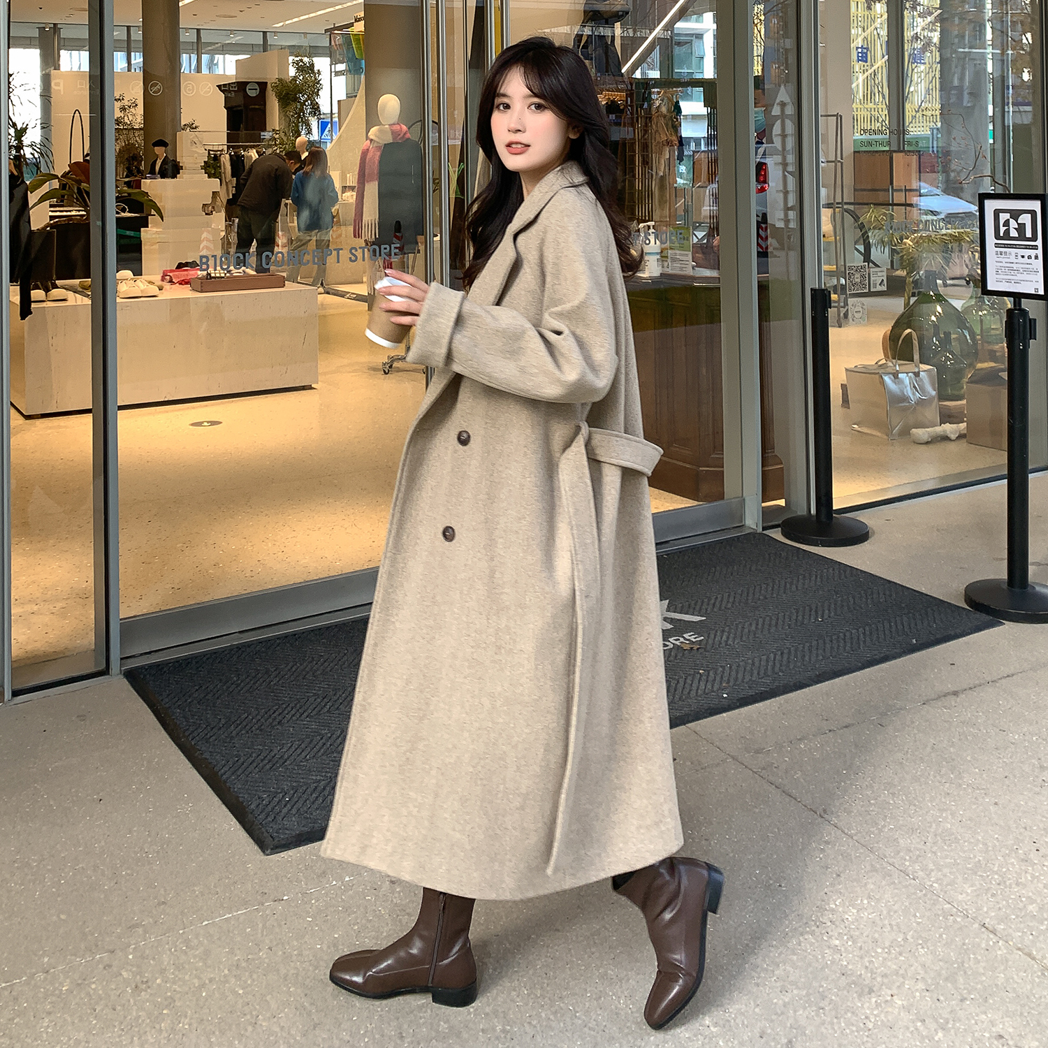 毛呢大衣女中长款2023年秋冬新款高级感小个子ins加厚毛呢外套潮