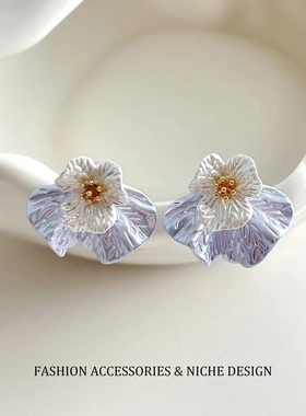 法式一款两戴喷漆立体花朵耳环女高级感轻奢精致时尚小众设计耳钉