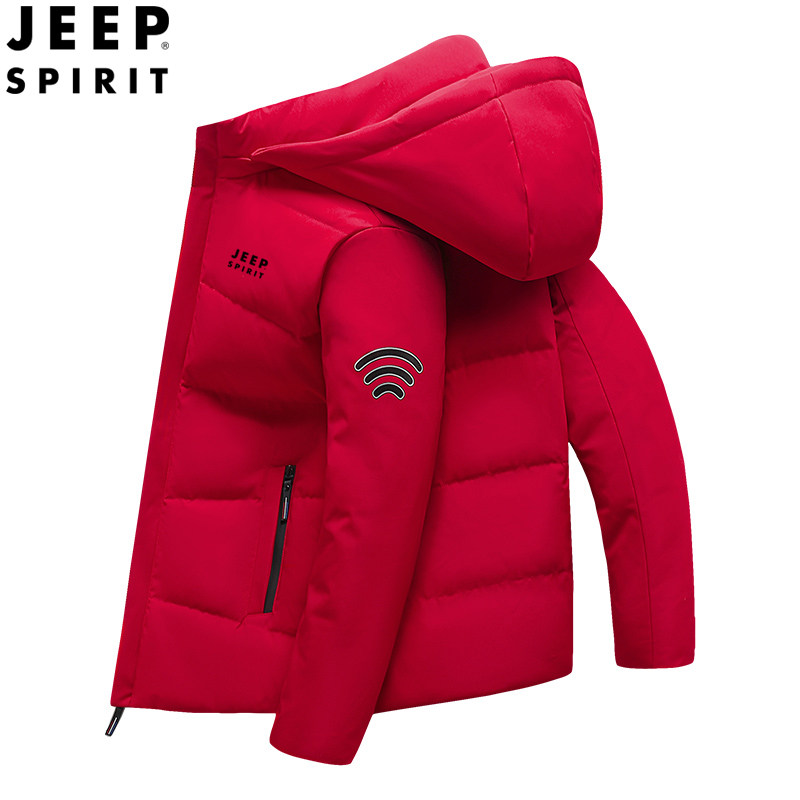JEEP吉普加厚加绒极寒保暖羽绒服男短款冬季品牌正品男装鸭绒外套