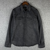 款 牛仔衬衫 男士 经典 复古水洗做旧磨白黑灰色长袖 衬衣