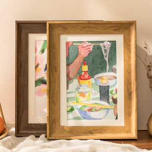 美式复古水彩画框架空框裱画仿木质a3a4油画素描拼图挂墙相框摆台