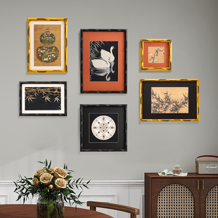 实木新中式国画竹节画框空框挂墙中古风黑色相框装裱摆台定制尺寸