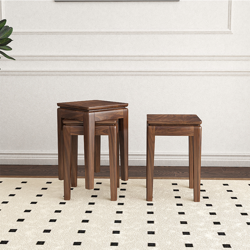 北美黑胡桃木纯实木凳子榫卯可叠放轻奢高级感新中式餐桌备用方凳