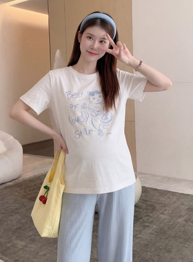 86387#孕妇套装夏季外穿薄款宽松中长款短袖上衣