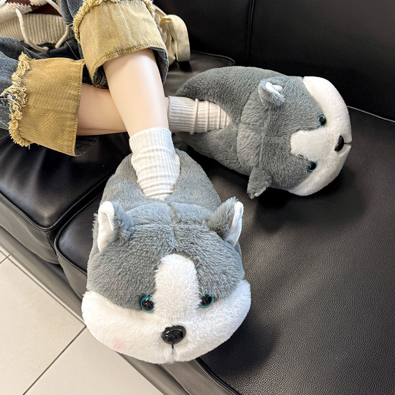 哈士奇棉拖女居家棉拖鞋女加绒包根棉拖鞋男保暖鞋月子鞋女包头