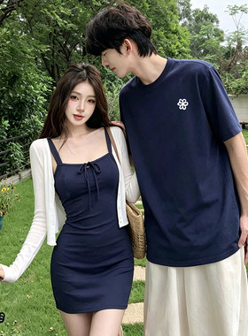小众设计感情侣装夏日绝美小裙子女套装连衣裙法式一裙一衣ins潮