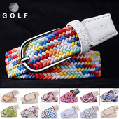 高尔夫球腰带头层牛皮帆布编织细腰带男女士时尚 松紧弹性皮带运动