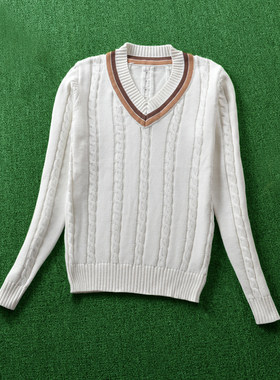 Golf球衣服装长袖毛衣女保暖针织衫学生v领套头纯棉针织衫毛线衣