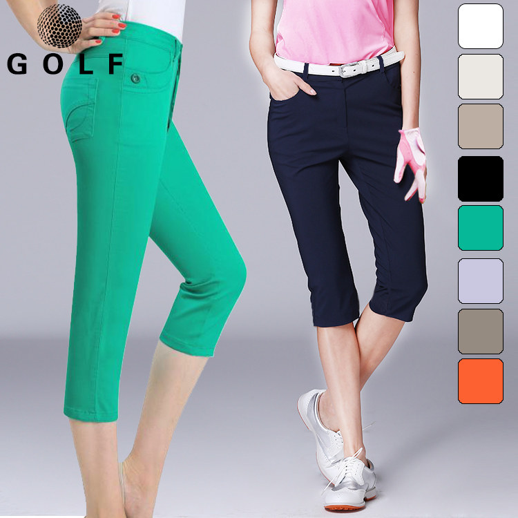 高尔夫女裤子白色 显瘦百搭修身夏季7分裤中裤透气运动休闲球裤子