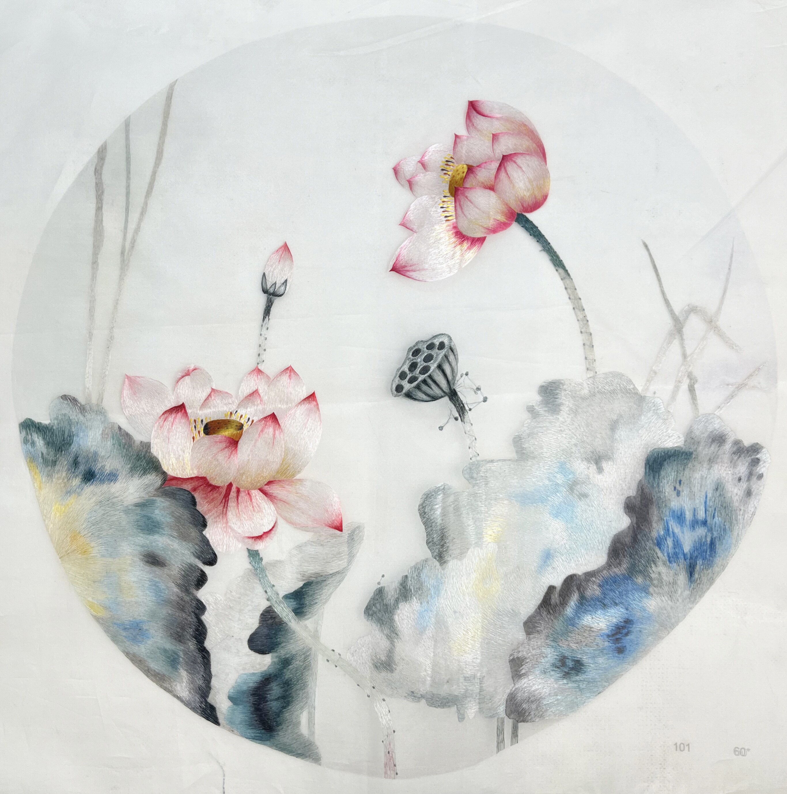 纯手工苏绣绣片60×60cm单面绣单独绣片刺绣花卉图案荷花