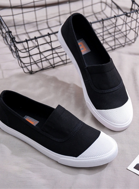 夏季帆布鞋女平底一脚蹬懒人鞋小白鞋41-43大码女鞋40-42百搭板鞋