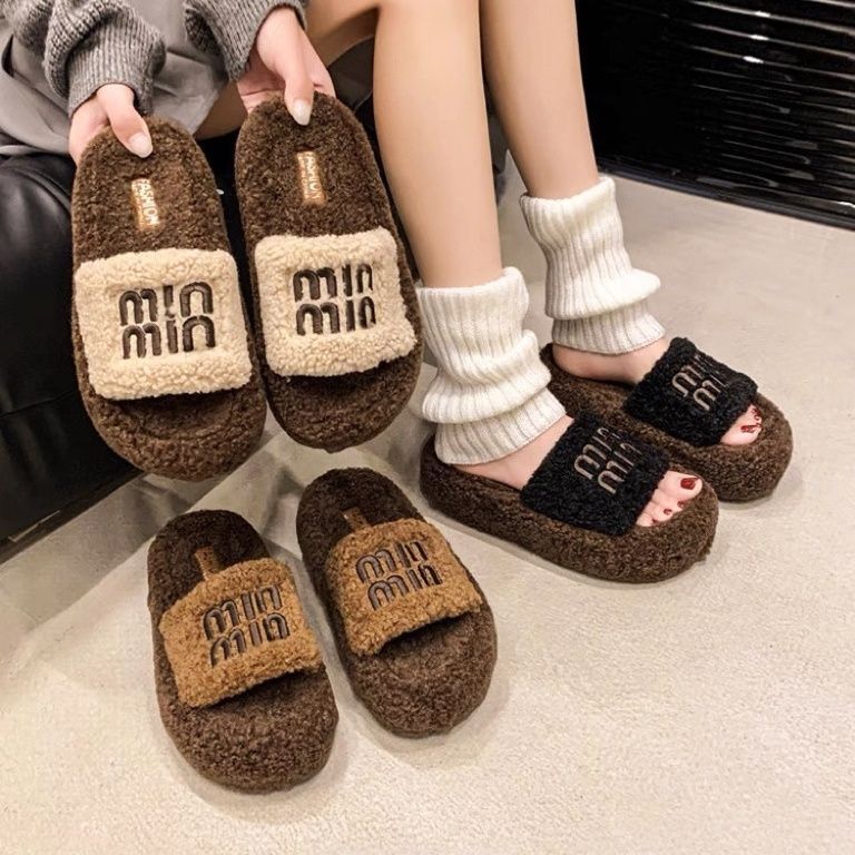 厚底毛毛拖鞋2025秋冬新款百搭一字拖鞋羊羔绒休闲外穿居家棉拖