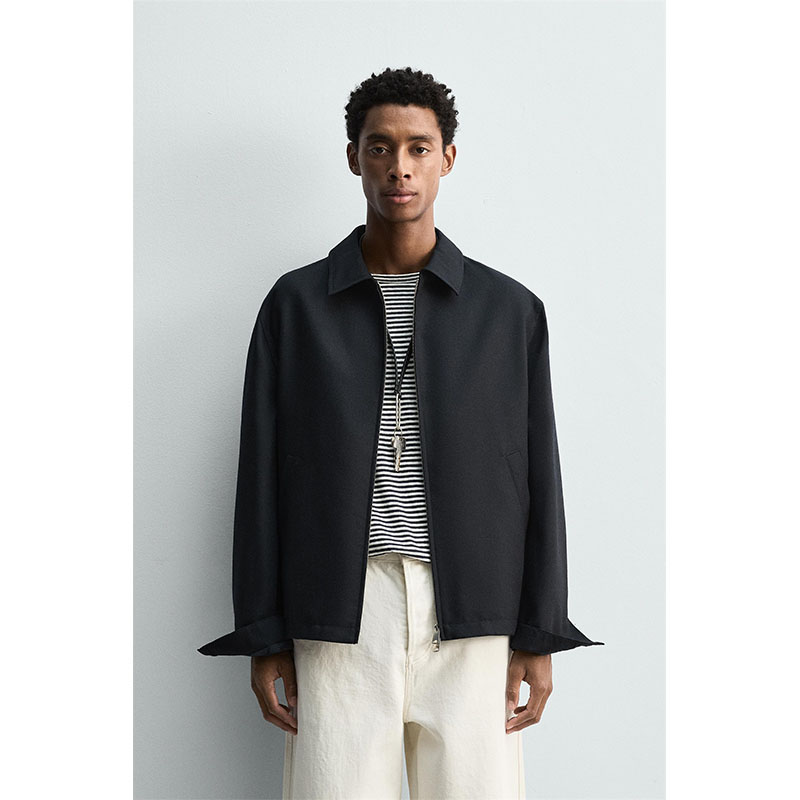 翻领拉链翻领长袖衬衫外套夹克