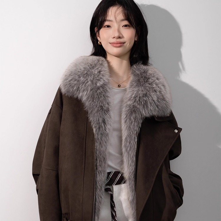 2025冬季新款女进口狐狸毛领外套