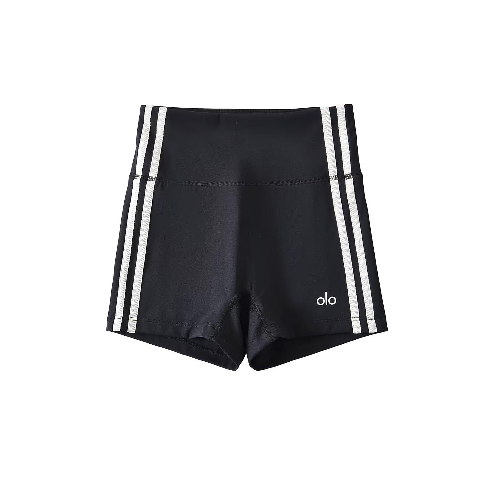 包邮美式条纹撞色瑜伽短裤女百搭显瘦紧身跑步运动高腰提臀健身裤