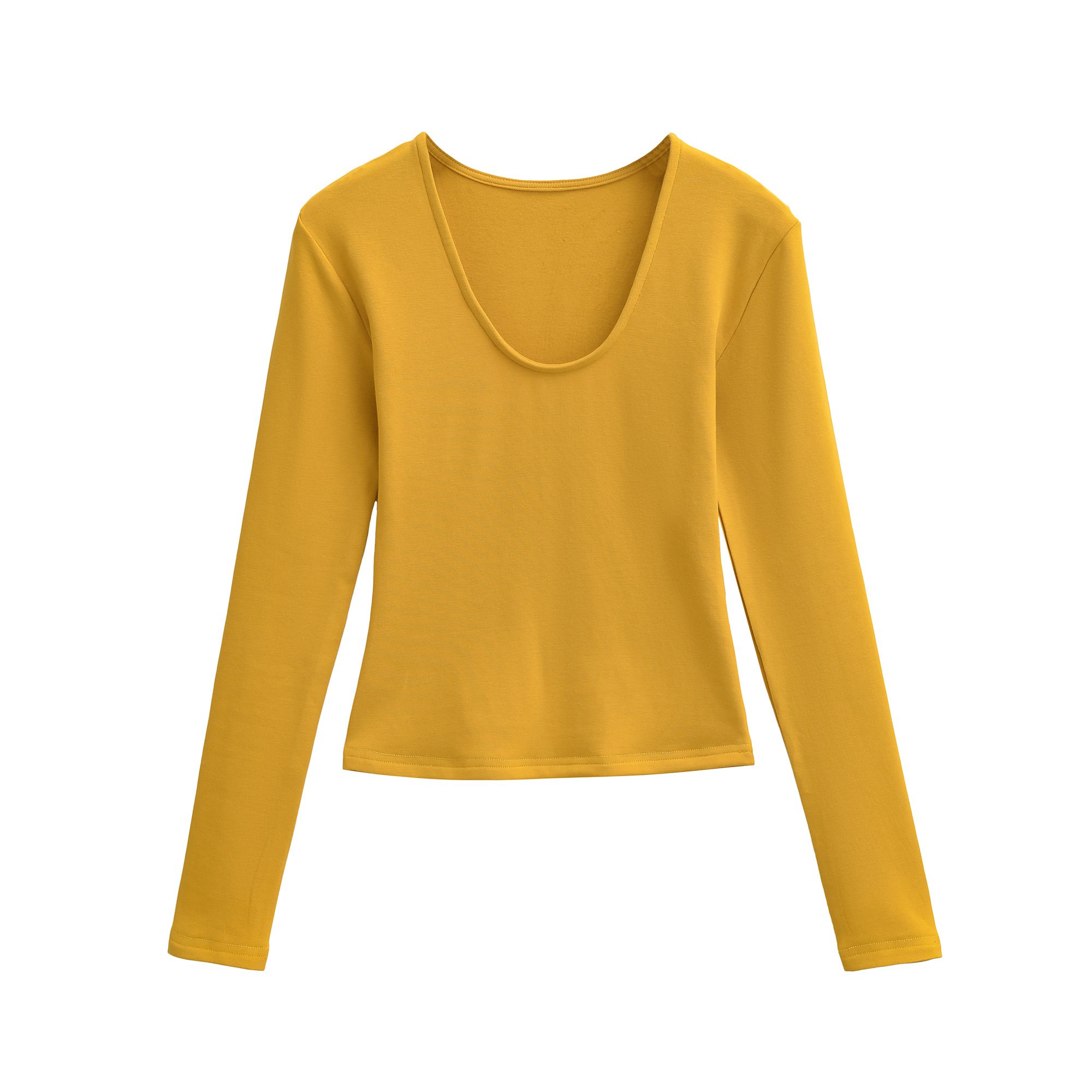 收腰显瘦U领加绒保暖长袖T恤女