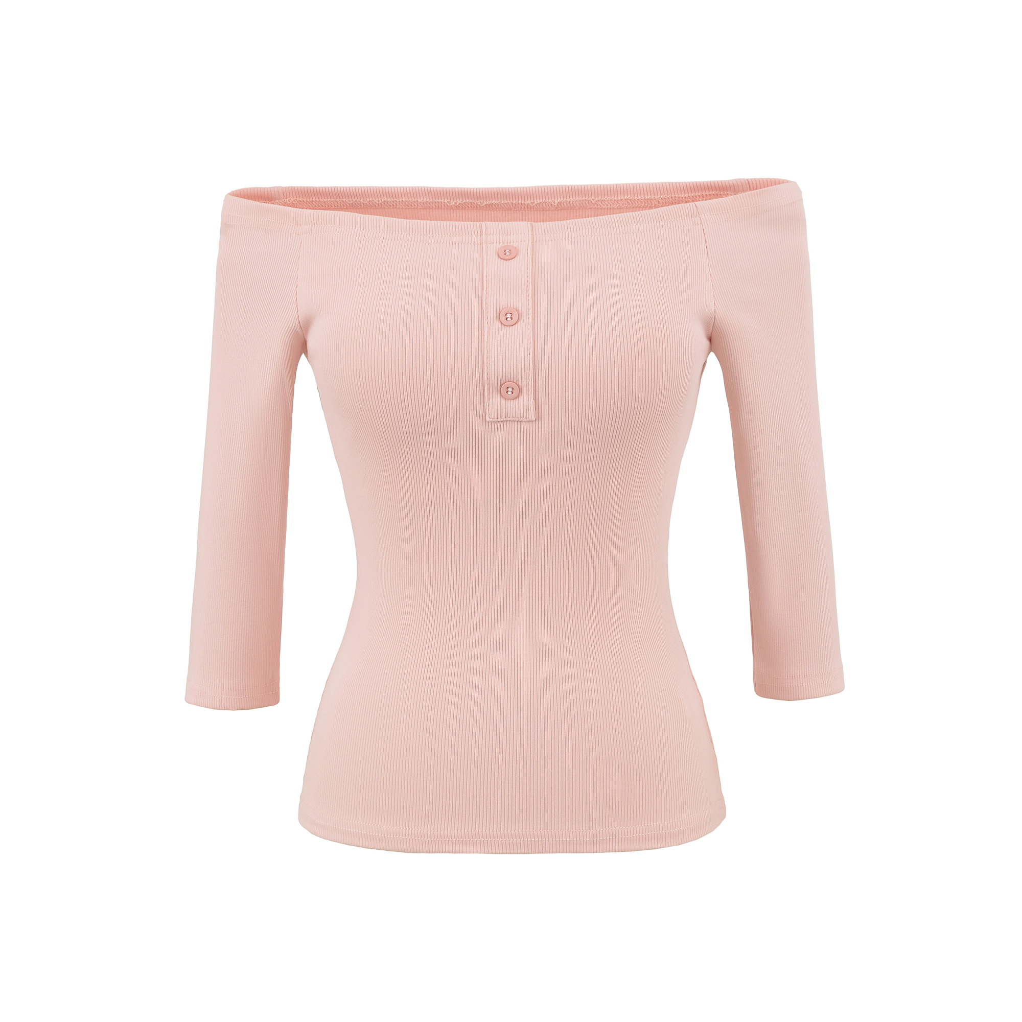 包邮美式辣妹性感收腰一字肩七分袖T恤女修身显瘦带胸垫内搭上衣