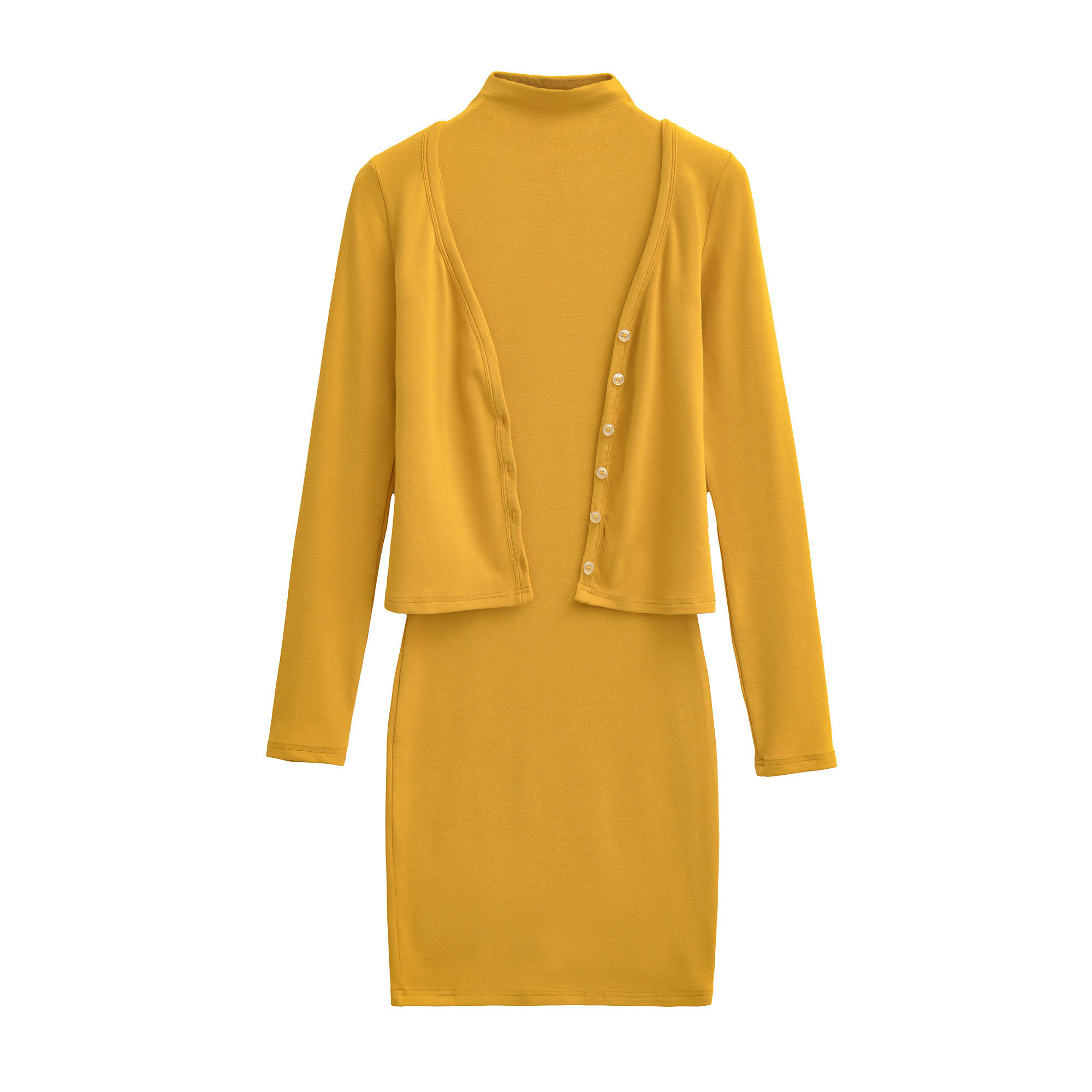 包邮辣妹收腰显瘦单排扣V领纽扣开衫+包臀半高领连衣裙套装两件套,女装/女士精品,时尚套装,淘宝优惠券,粉丝福利购,淘宝优惠卷